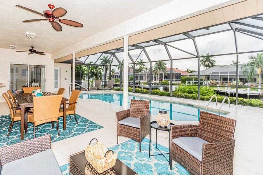 A photo of a pool at a Marco Island vacation rental near snorkeling spots.