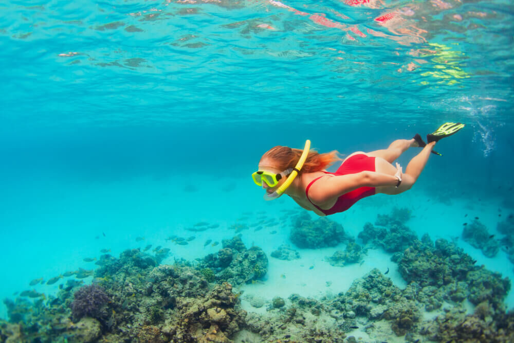 A photo of a woman snorkeling on Marco Island.